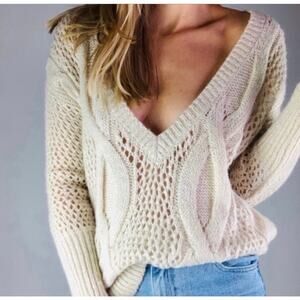 Kimchi Blue UO Plunge V Neck Mohair Blend Sweater Oversized Cable Knit SMALL